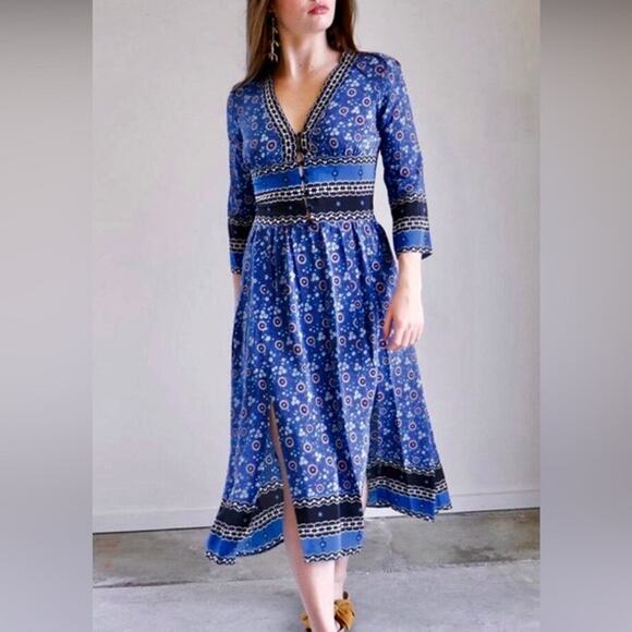Sea NY Silk Tallulah Boho Print Midi Dress Size 8 - Picture 2 of 10